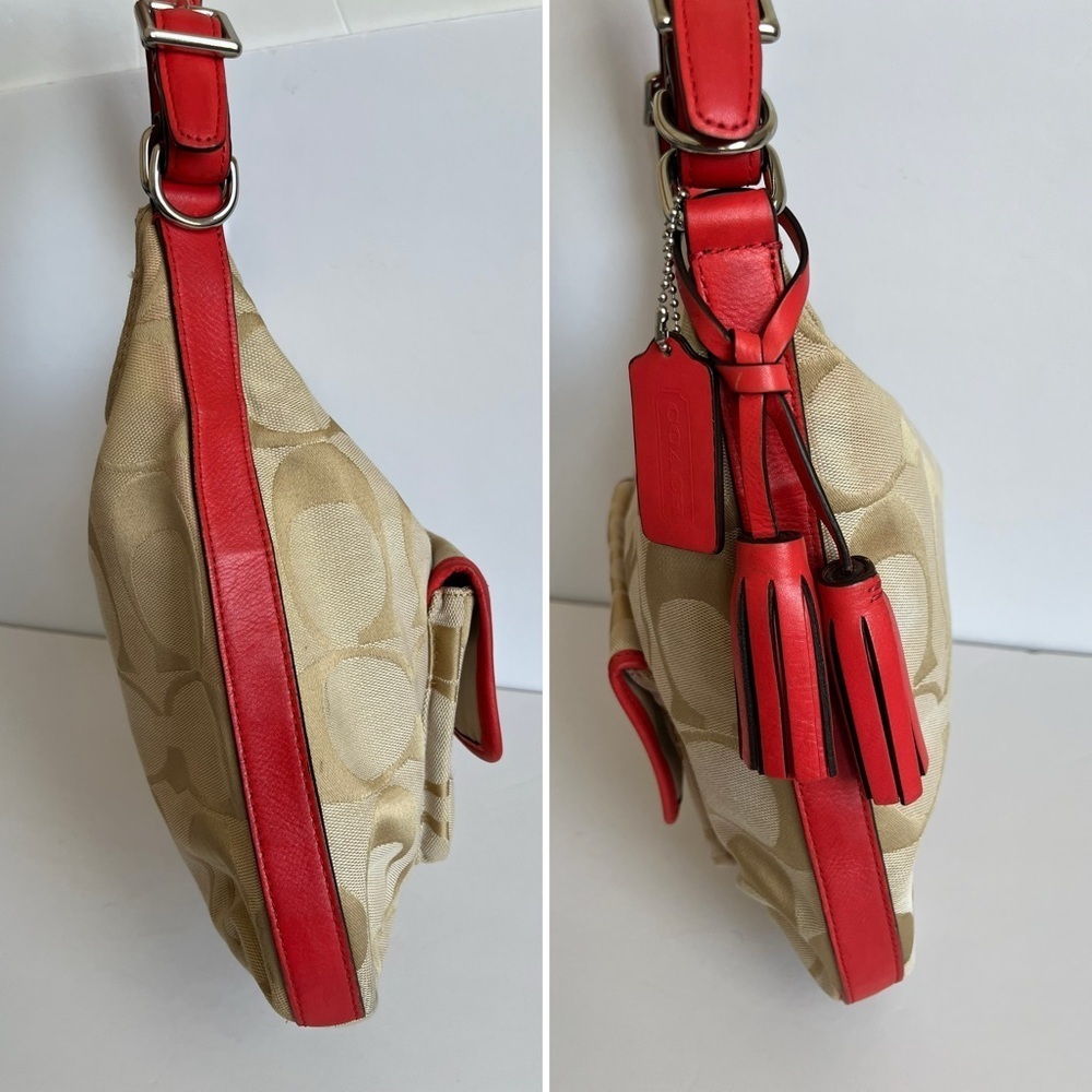 COACH Legacy Signature Courtney Hobo Bag Khaki Coral - Picture 3 of 12